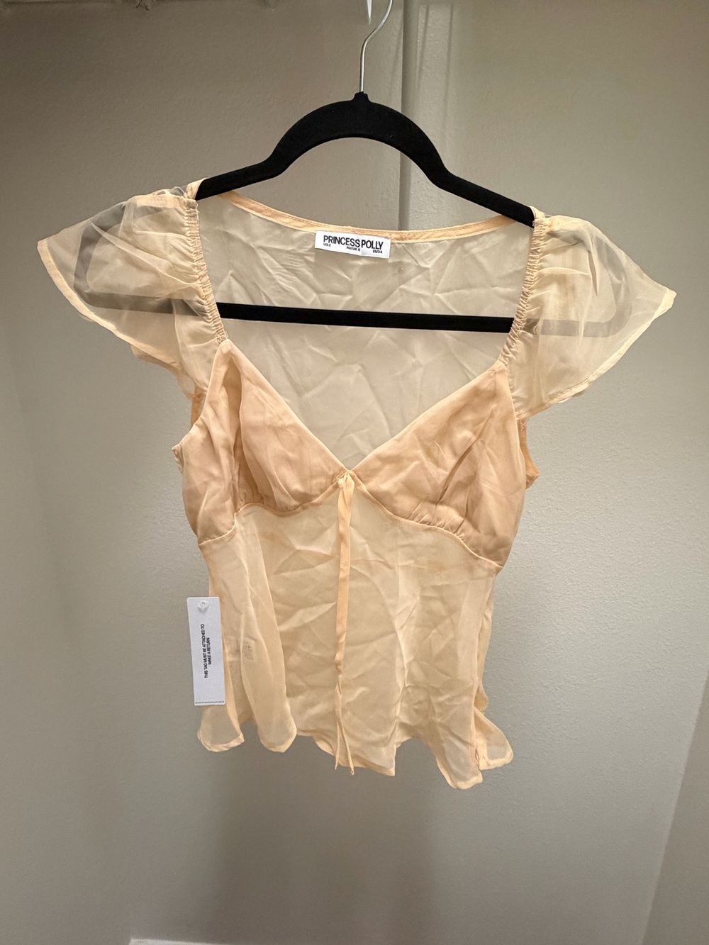 Princess Polly Sheer Cream Mesh Flutter-Sleeve Bustier Top
